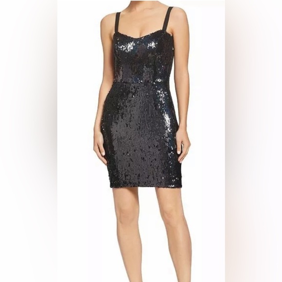 NWT Dress The Population Purl Iridescent Black Sequin Mini Dress - Picture 2 of 5